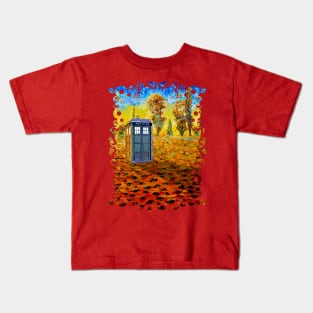 Blue Phone booth at Grass field Kids T-Shirt